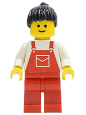 LEGO Overalls Red with Pocket, Red Legs, Black Ponytail Hair minifigure