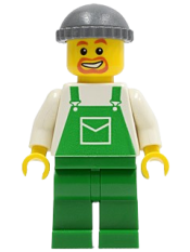 LEGO Overalls Green with Pocket, Green Legs, Dark Bluish Gray Knit Cap, Beard minifigure