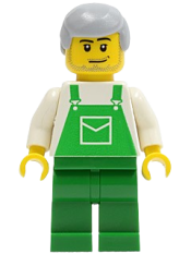 LEGO Overalls Green with Pocket, Green Legs, Light Bluish Gray Male Hair minifigure