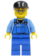 LEGO Overalls with Tools in Pocket Blue, Black Cap, Glasses minifigure