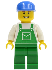 LEGO Overalls Green with Pocket, Green Legs, Blue Cap, Thin Grin with Teeth minifigure