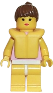 LEGO Gray and White Collar - Yellow Legs, Brown Ponytail Hair, Life Jacket minifigure