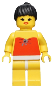 LEGO Red Halter Top - Yellow Legs, Black Ponytail Hair, Open Mouth minifigure