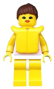 LEGO Red Dots on Pink Shirt - Yellow Legs, Brown Ponytail Hair, Life Jacket minifigure