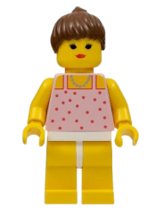 LEGO Red Dots on Pink Shirt - Yellow Legs, Brown Ponytail Hair, Closed Mouth minifigure