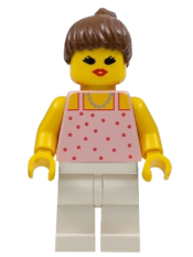 LEGO Red Dots on Pink Shirt - White Legs, Brown Ponytail Hair minifigure