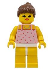 LEGO Red Dots on Pink Shirt - Yellow Legs, Brown Ponytail Hair, Open Mouth minifigure