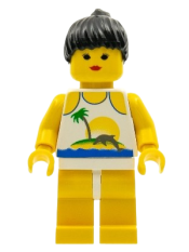 LEGO Island with Palm and Sun - Yellow Legs, Black Ponytail Hair minifigure