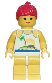 LEGO Island with Palm and Sun - Yellow Legs, Red Ponytail Hair minifigure