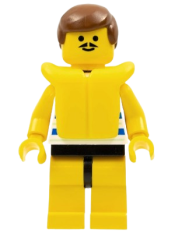 LEGO Horizontal Blue and Light Green Stripes, Yellow Legs, Brown Male Hair, Life Jacket minifigure