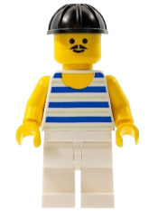 LEGO Horizontal Blue and Light Green Stripes, White Legs, Black Construction Helmet minifigure