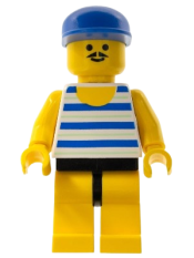 LEGO Horizontal Blue and Light Green Stripes, Yellow Legs, Blue Cap minifigure