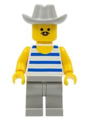 LEGO Horizontal Blue and Light Green Stripes, Light Gray Legs, Light Gray Cowboy Hat minifigure