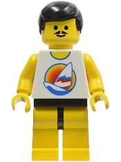 LEGO Surfboard on Ocean - Yellow Legs, Black Male Hair, Moustache minifigure