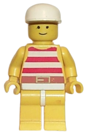 LEGO Red / White Stripes Shirt, Yellow Legs, White Cap minifigure