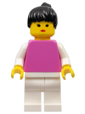 LEGO Plain Dark Pink Torso with White Arms, White Legs, Black Ponytail Hair minifigure