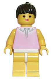 LEGO Gray and White Collar - Yellow Legs, Black Ponytail Hair minifigure