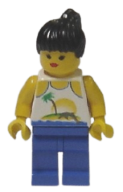 LEGO Island with Palm and Sun - Blue Legs, Black Ponytail Hair minifigure