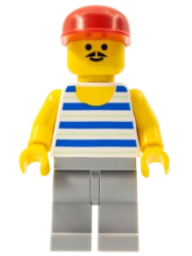 LEGO Horizontal Blue and Light Green Stripes, Light Bluish Gray Legs, Red Cap minifigure