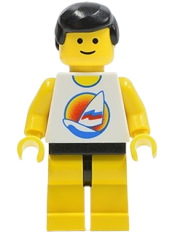 LEGO Surfboard on Ocean - Yellow Legs, Black Male Hair, Reissue Torso minifigure