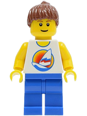 LEGO Surfboard on Ocean - Blue Legs, Reddish Brown Ponytail Hair minifigure