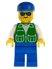 LEGO Jacket Green with 2 Large Pockets - Blue Legs, Blue Cap, Stubble minifigure