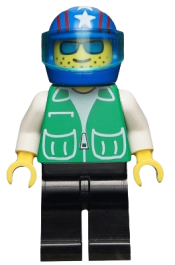 LEGO Jacket Green with 2 Large Pockets - Black Legs, Blue Helmet 4 Stars & Stripes, Trans-Light Blue Visor minifigure