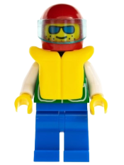 LEGO Jacket Green with 2 Large Pockets - Blue Legs, Sunglasses, Red Helmet, Trans-Light Blue Visor, Life Jacket minifigure