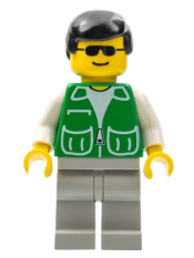 LEGO Jacket Green with 2 Large Pockets - Light Gray Legs, Black Male Hair minifigure