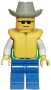 LEGO Jacket Green with 2 Large Pockets - Blue Legs, Light Gray Cowboy Hat, Life Jacket minifigure