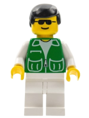 LEGO Jacket Green with 2 Large Pockets - White Legs, Black Male Hair minifigure