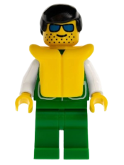 LEGO Jacket Green with 2 Large Pockets - Green Legs, Black Male Hair, Life Jacket minifigure