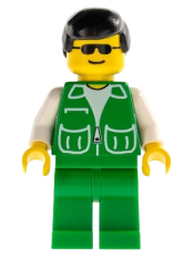 LEGO Jacket Green with 2 Large Pockets - Green Legs, Black Male Hair minifigure