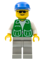 LEGO Jacket Green with 2 Large Pockets - Light Gray Legs, Blue Cap minifigure