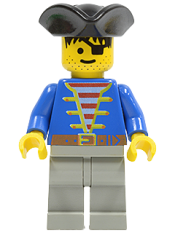 LEGO Pirate Blue Jacket, Light Gray Legs, Black Pirate Triangle Hat minifigure