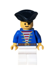 LEGO Pirate Blue Jacket White Legs, Black Pirate Triangle Hat Reissue minifigure