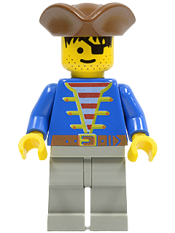 LEGO Pirate Blue Jacket, Light Gray Legs, Brown Pirate Triangle Hat minifigure