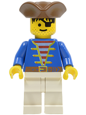 LEGO Pirate Blue Jacket, White Legs, Brown Pirate Triangle Hat minifigure
