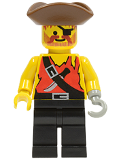 LEGO Pirate Shirt with Knife, Black Legs, Brown Pirate Triangle Hat minifigure