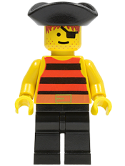 LEGO Pirate Red / Black Stripes Shirt, Black Legs, Black Pirate Triangle Hat minifigure