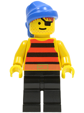 LEGO Pirate Red / Black Stripes Shirt, Black Legs, Blue Bandana minifigure