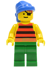 LEGO Pirate Red / Black Stripes Shirt, Green Legs, Blue Bandana minifigure