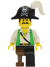 LEGO Pirate Green Vest, Black Leg with Pegleg, Black Pirate Hat with Skull minifigure