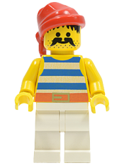 LEGO Pirate Blue / White Stripes Shirt, White Legs, Red Bandana minifigure