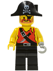LEGO Pirate Shirt with Knife, Black Legs, Black Pirate Hat with Skull minifigure