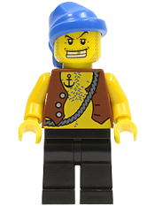 LEGO Pirate Vest and Anchor Tattoo, Black Legs, Blue Bandana, Gold Tooth minifigure