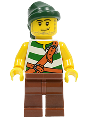 LEGO Pirate Green / White Stripes, Reddish Brown Legs, Dark Green Bandana, Smirk and Stubble Beard minifigure