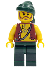 LEGO Pirate Vest and Anchor Tattoo, Dark Green Legs, Dark Green Bandana, Brown Moustache minifigure