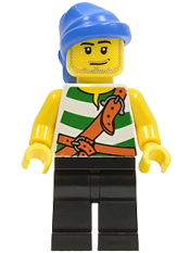 LEGO Pirate Green / White Stripes, Black Legs, Blue Bandana, Smirk and Stubble Beard minifigure