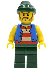 LEGO Pirate Blue Vest, Dark Green Legs, Dark Green Bandana, Long Brown Moustache minifigure